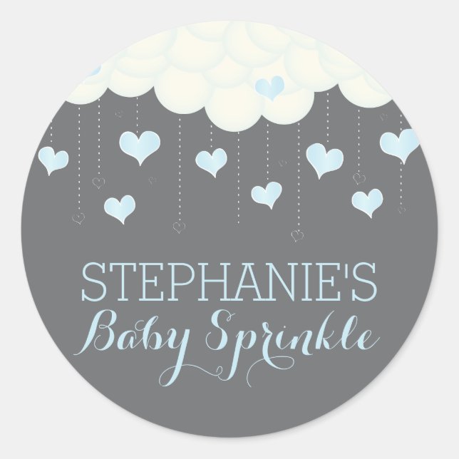 Clouds & Hearts Baby Sprinkle Boy Favour Sticker (Front)