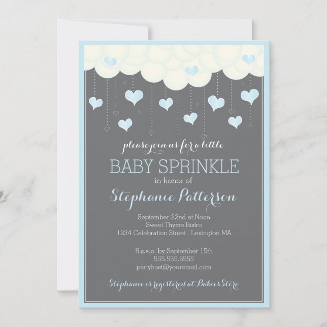 Clouds & Hearts Baby Sprinkle in Blue Invitation (Front)