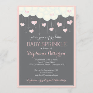 Clouds & Hearts Baby Sprinkle in Pink Invitation