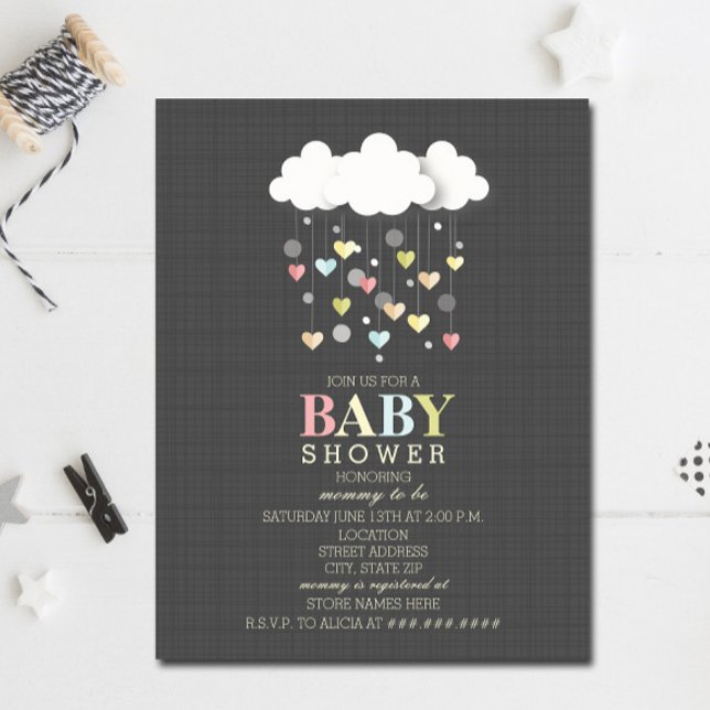 Clouds + Hearts Neutral Baby Shower Invitation (Creator Uploaded)