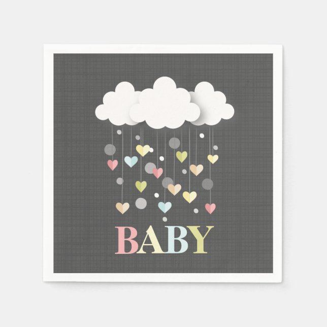 Clouds + Hearts Neutral Baby Shower Napkin (Front)