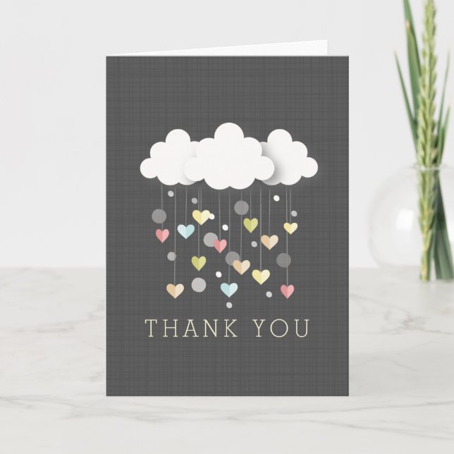 Clouds + Hearts Neutral Baby Shower Thank You Card (Front)