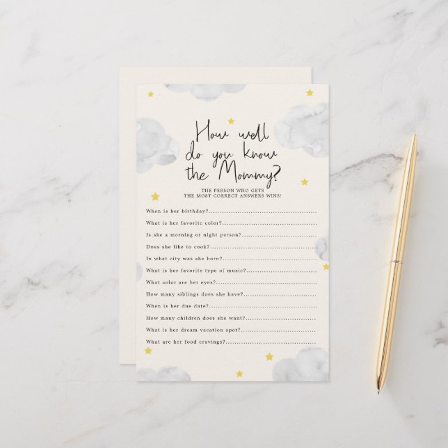 Clouds How Well Do You know Mummy Baby Shower Game (Front/Back In Situ)