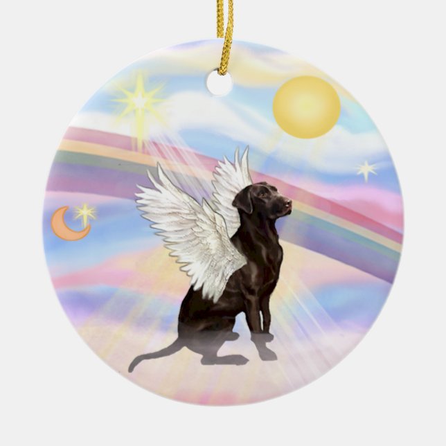 Clouds - Labrador Angel (Chocolate) Ceramic Tree Decoration (Front)