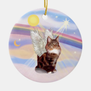 Clouds - Maine Coon Tabby Cat Angel Ceramic Tree Decoration