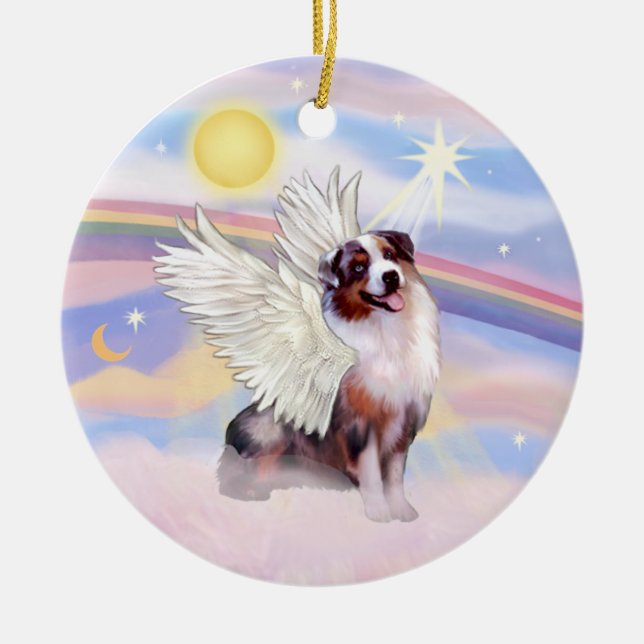 Clouds - Merle Australian Shepherd Angel (#1) Ceramic Tree Decoration (Front)