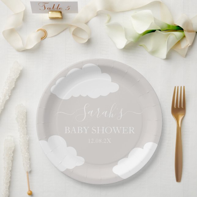 Clouds Minimalist Baby Shower Paper Plate (Wedding)