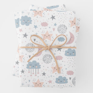 Clouds Moon Stars Wrapping Paper Sheet