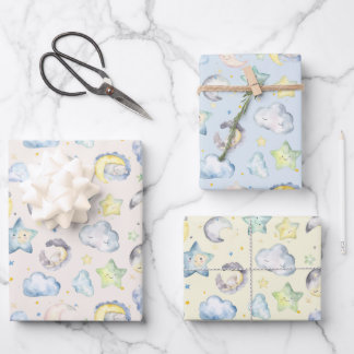 Clouds, Moons and Stars for Baby Wrapping Paper Sheet