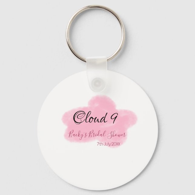 Clouds nine red pastel bridal shower namedate key ring (Front)