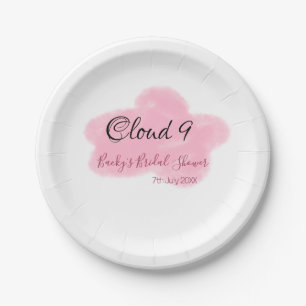 Clouds nine red pastel bridal shower namedate paper plate