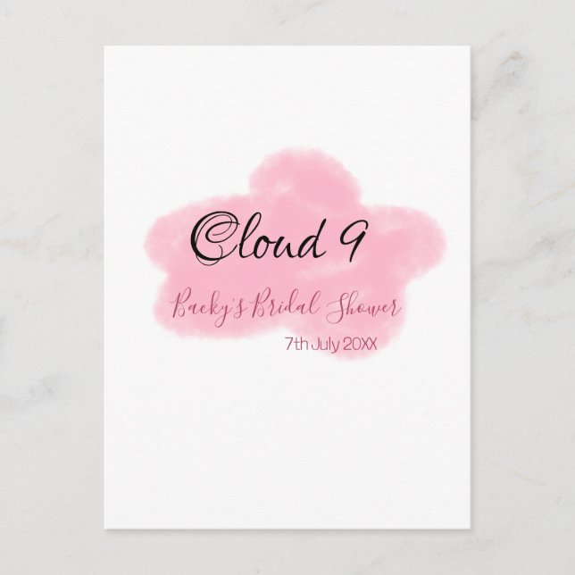Clouds nine red pastel bridal shower namedate postcard (Front)