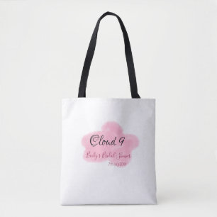 Clouds nine red pastel bridal shower namedate tote bag