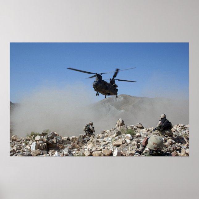 Clouds of dust kicked up by the rotor wash poster (Front)