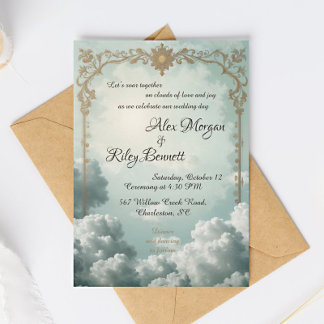 Clouds of Love Vintage Wedding Invitation