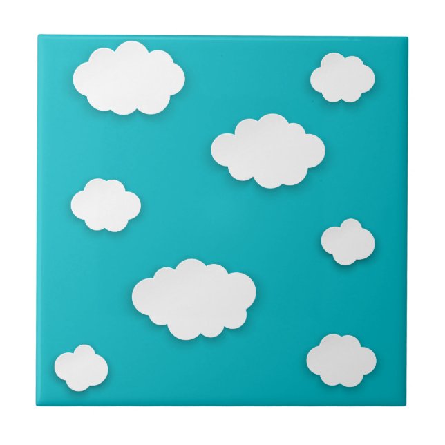 Clouds on Blue Sky Decorative Ceramic Tile  (Front)