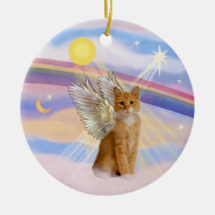 Clouds - Orange Tabby Tiger Cat Angel Ceramic Tree Decoration