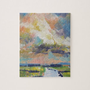 Clouds Over Marsh Painting / Artist Larry Lerew Jigsaw Puzzle