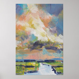 Clouds Over Marsh Painting / Artist Larry Lerew Poster