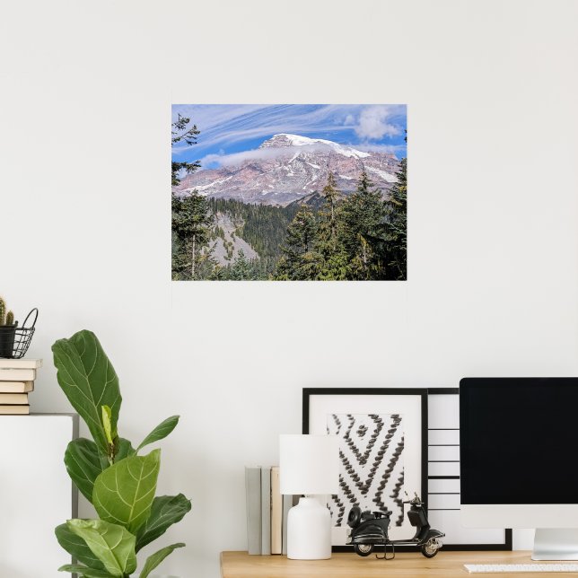 Clouds Over Mount Rainier Scenic Landscape Poster (Home Office)
