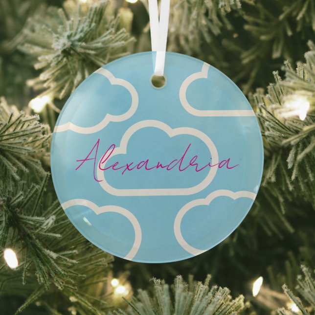 Clouds Personalized Name Christmas Glass Tree Decoration (Insitu)