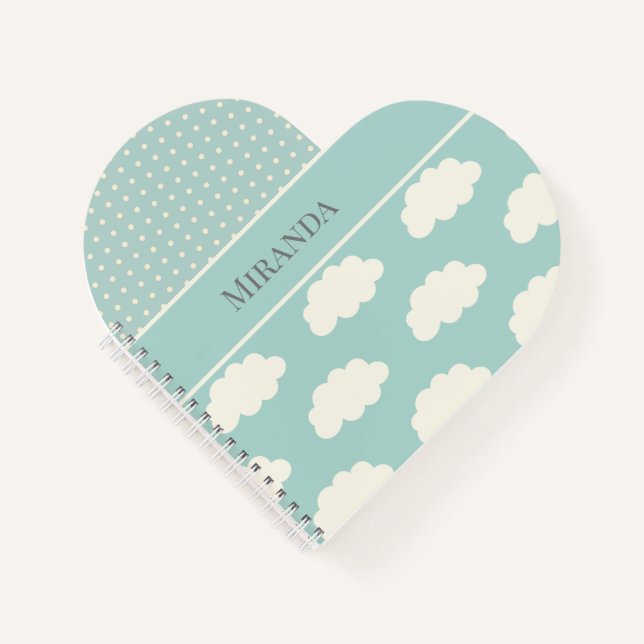 Clouds Polka Dots Green Your Name Pastel Notebook (Front)