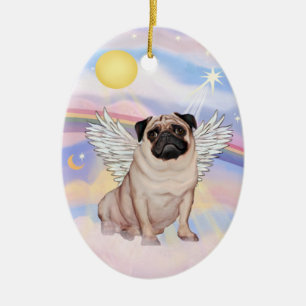 Clouds - Pug Angel (fawn) Ceramic Tree Decoration