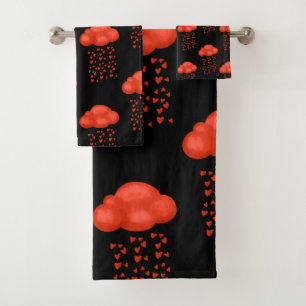 Clouds Rain Of Love Red Hearts Valentines Day Art Bath Towel Set