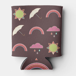 Clouds, rain, sun, umbrella pattern. can cooler