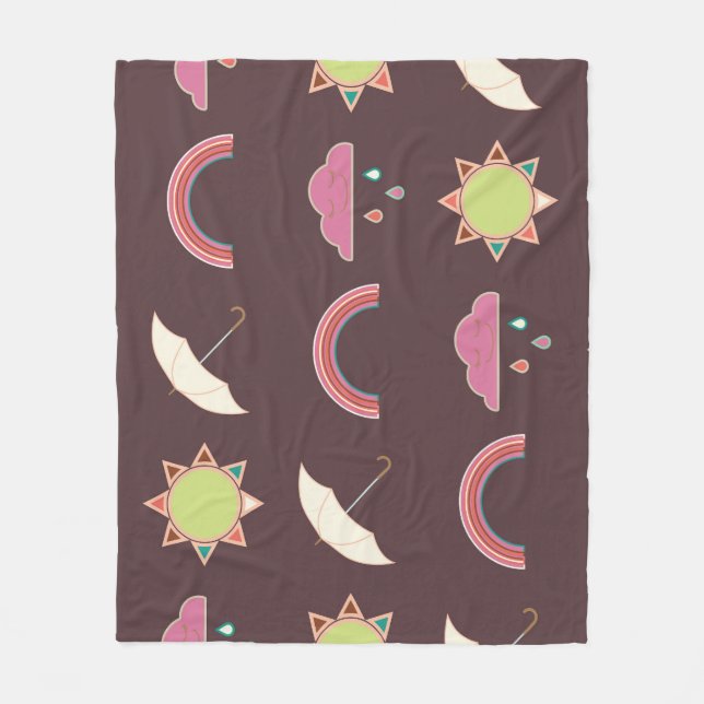 Clouds, rain, sun, umbrella pattern. fleece blanket (Front)