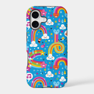 clouds rainbows rain drops hearts pattern