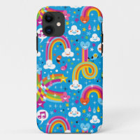 clouds rainbows rain drops hearts pattern