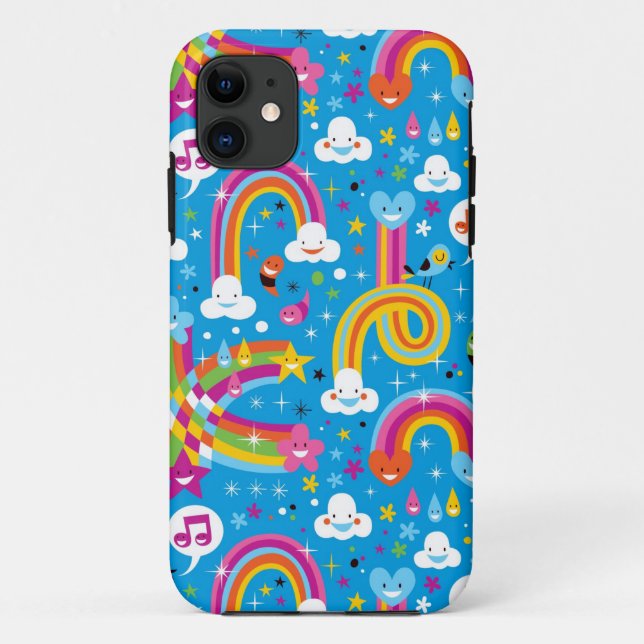 clouds rainbows rain drops hearts pattern Case-Mate iPhone case (Back)