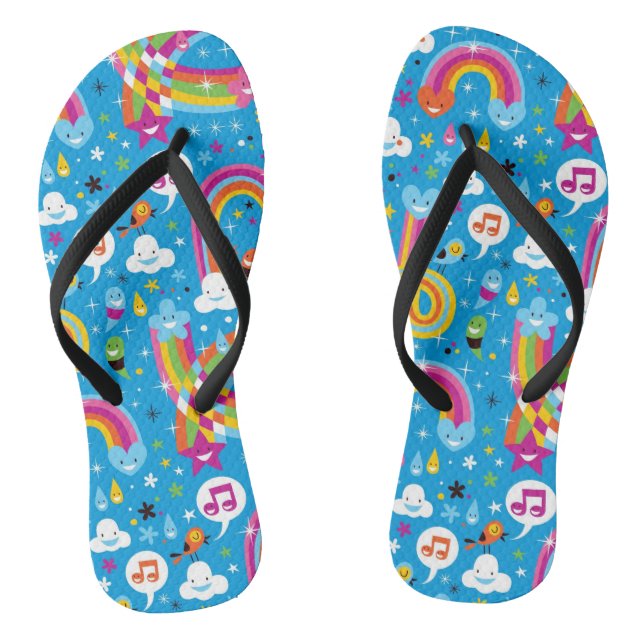 clouds rainbows rain drops hearts pattern flip flops (Footbed)