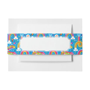 clouds rainbows rain drops hearts pattern invitation belly band