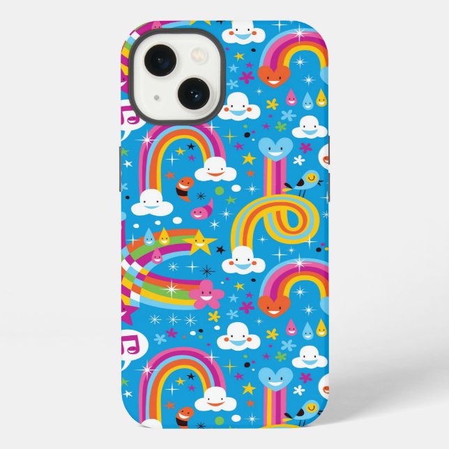 clouds rainbows rain drops hearts pattern iPhone case (Back)