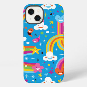 clouds rainbows rain drops hearts pattern iPhone 13 case