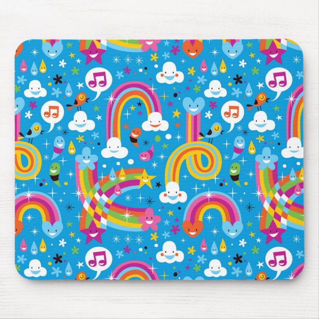 clouds rainbows rain drops hearts pattern mouse mat (Front)