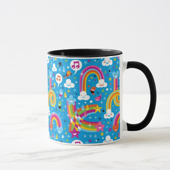 clouds rainbows rain drops hearts pattern mug (Right)