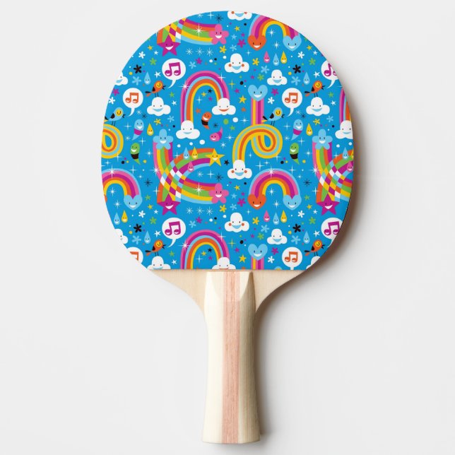 clouds rainbows rain drops hearts pattern ping pong paddle (Front)