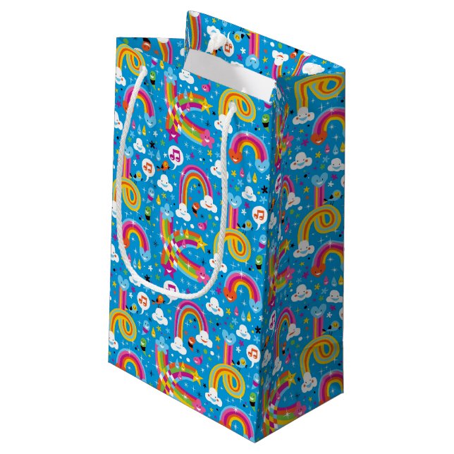 clouds rainbows rain drops hearts pattern small gift bag (Back Angled)