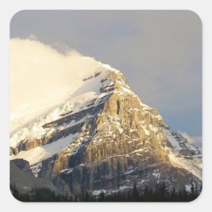 Clouds Roll Off Snowy Mountain in Canada Square Sticker