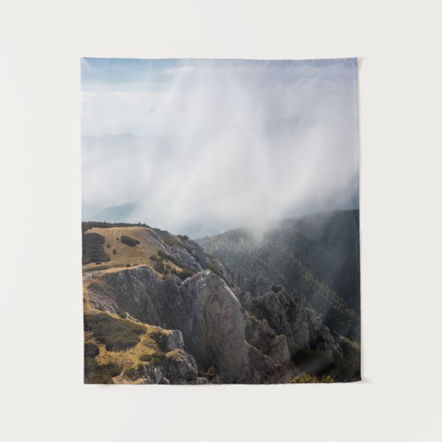 Clouds rolling over mountains tapestry (Front)