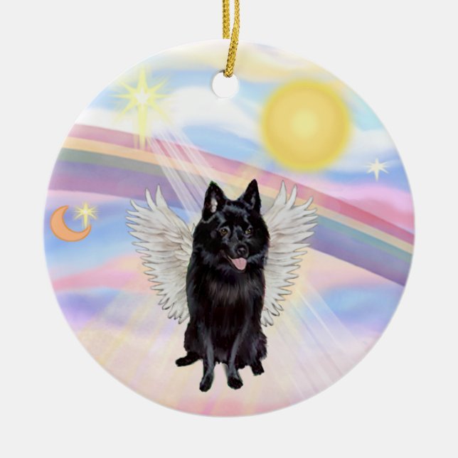 Clouds - Schipperke Angel Ceramic Tree Decoration (Front)