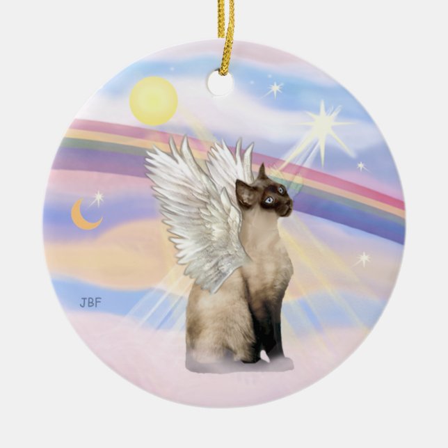 Clouds - Siamese Cat Angel Ceramic Tree Decoration (Front)