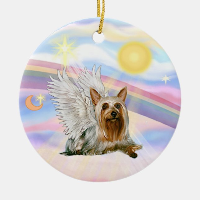 Clouds - Silky Terrier Angel Ceramic Tree Decoration (Front)