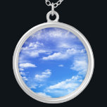 Clouds Silver Plated Necklace<br><div class="desc">Fluffy white clouds in a bright blue sky design.</div>