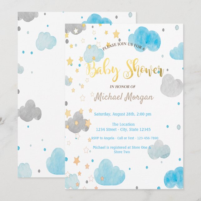Clouds & Stars  Baby Shower Invitation (Front/Back)