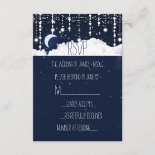 Clouds & Stars Sparkle Celestial Wedding RSVP Card