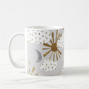 Clouds, sun, and moon, minimalistic pattern. coffee mug